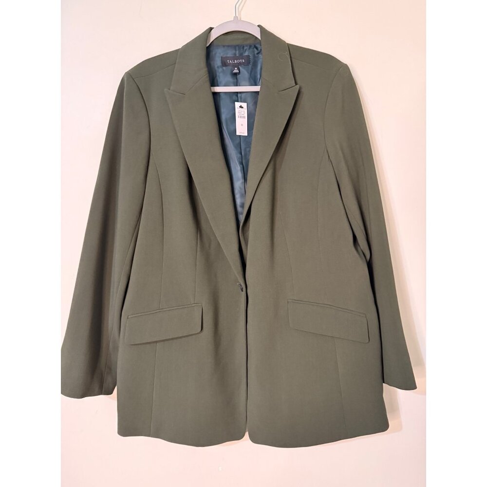 Talbots Olive Green Poly Blend Blazer Jacket NWT 18